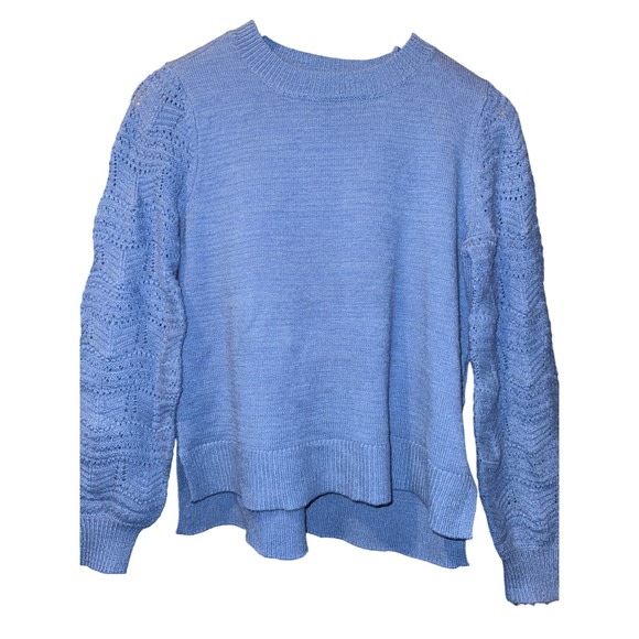 Christian Siriano Blue Pointelle Textured Puff Sleeve Sweater Women's Medium - Picture 2 of 4